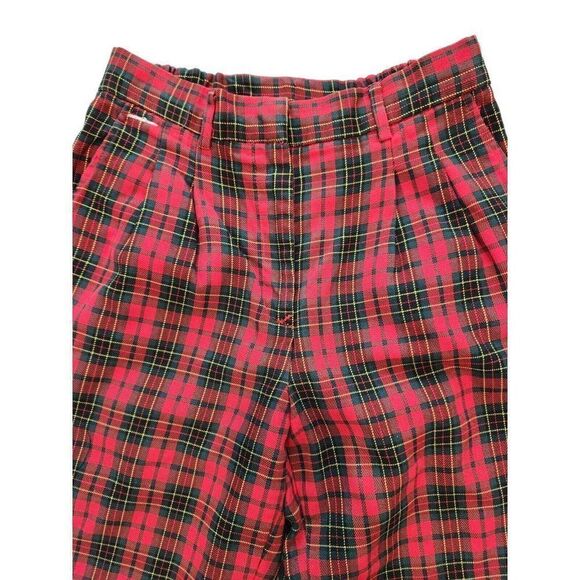 Vintage 80s Red Black Green Plaid Pleated High Waist Trouser Pants M Punk Funky - Picture 3 of 4